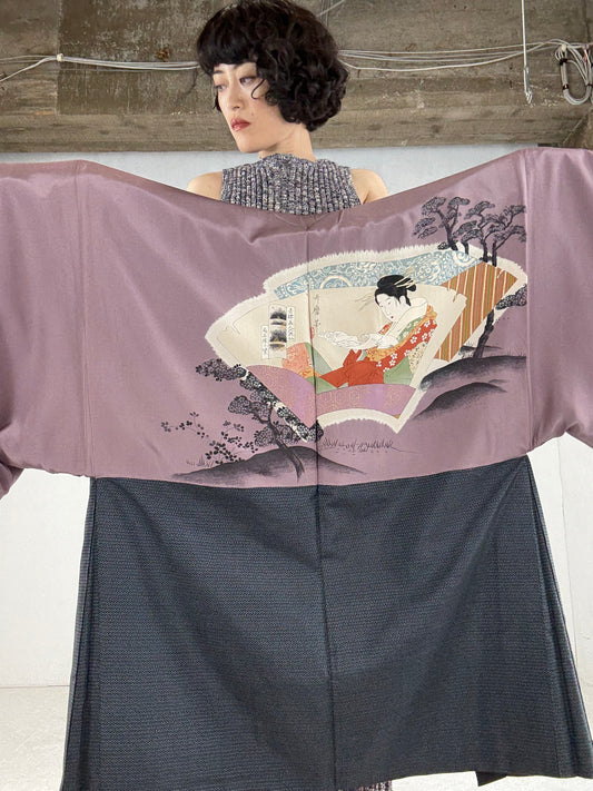 VINTAGE KAWAII HAORI oversized "oshima, rare bijinga-murasaki, art Liningm, curated selection"