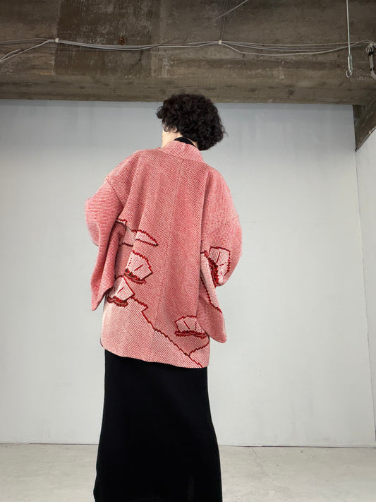 VINTAGE SHIBORI HAORI "matsu-pink, SIB101"*damage