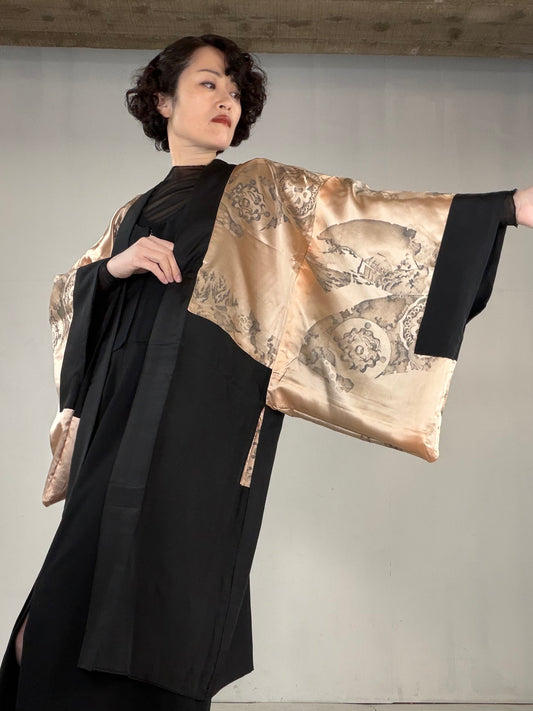 VINTAGE KUROMONTSUKI HAORI "gold, KUR109" *hari-mon