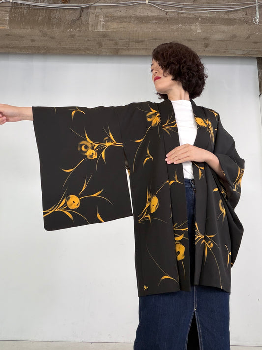 VINTAGE BLACK HAORI "BLK203" *damage
