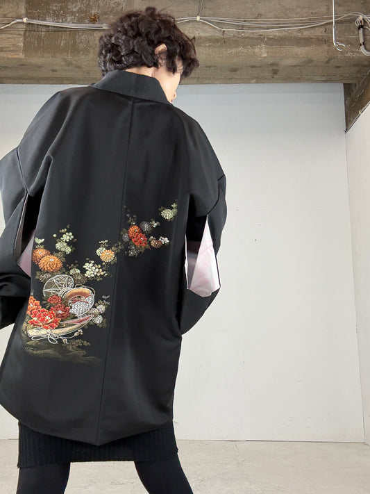 VINTAGE BLACK HAORI "kingin"