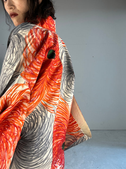 VINTAGE KAWAII HAORI "antique meisen HANA AKA"