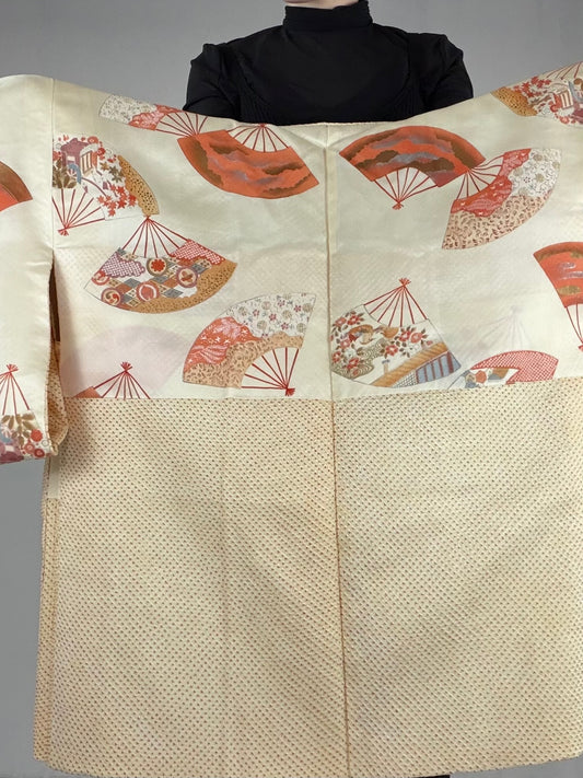 VINTAGE SHIBORI HAORI "yellow-ougi, SIB200"