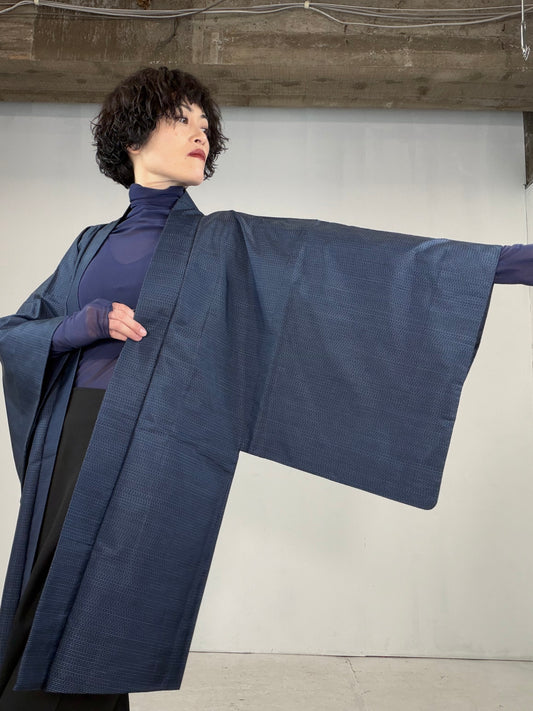 VINTAGE KAWAII HAORI oversized "oshima, blue,dragon,064"