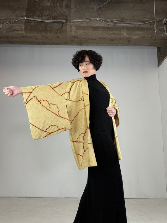 VINTAGE SHIBORI HAORI "kimidori, SIB110"