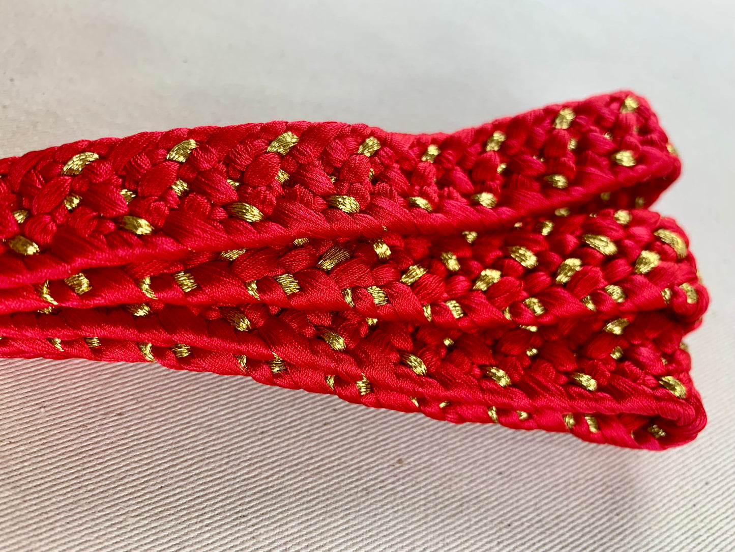 KIMONO OBI Belt Tie Vintage Silk Kimono Cord OBIJIME "red,gold,hiraori”