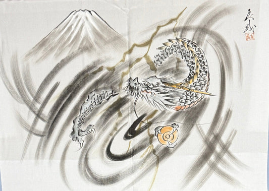 VINTAGE KAWAII HAORI oversized "oshima, blue,dragon,064"