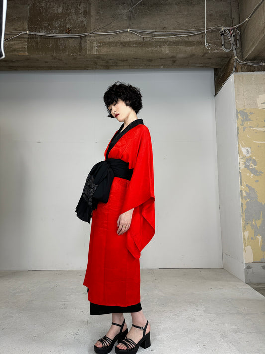 VINTAGE REPAIR NAGAJYUBAN "RED" and HEKO-OBI, DATEJIME SET