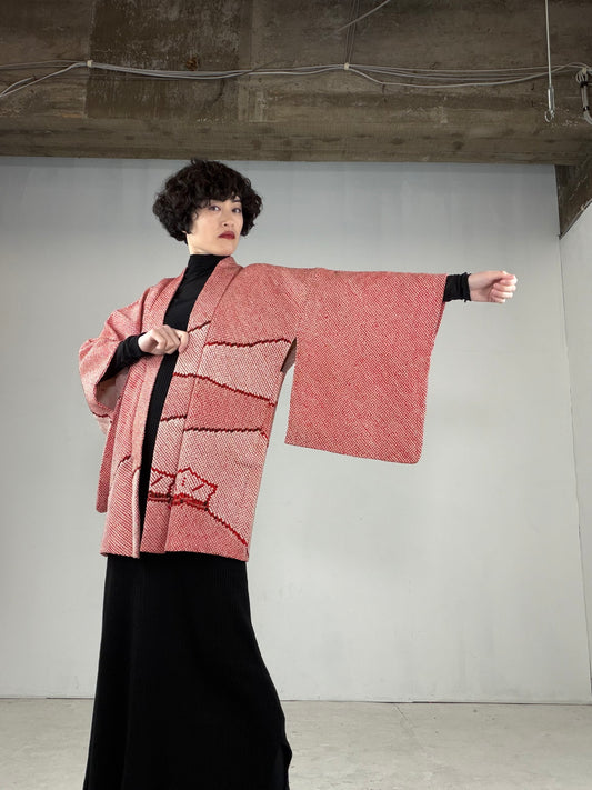 VINTAGE SHIBORI HAORI "matsu-pink, SIB101"*damage
