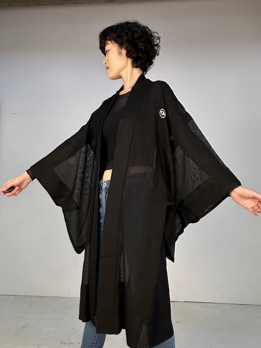 BLACK HAORI SHEER "men's Montsuki 001"