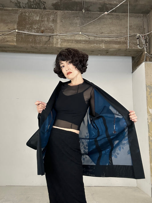 VINTAGE BLACK HAORI SHEER “ao kusabana"