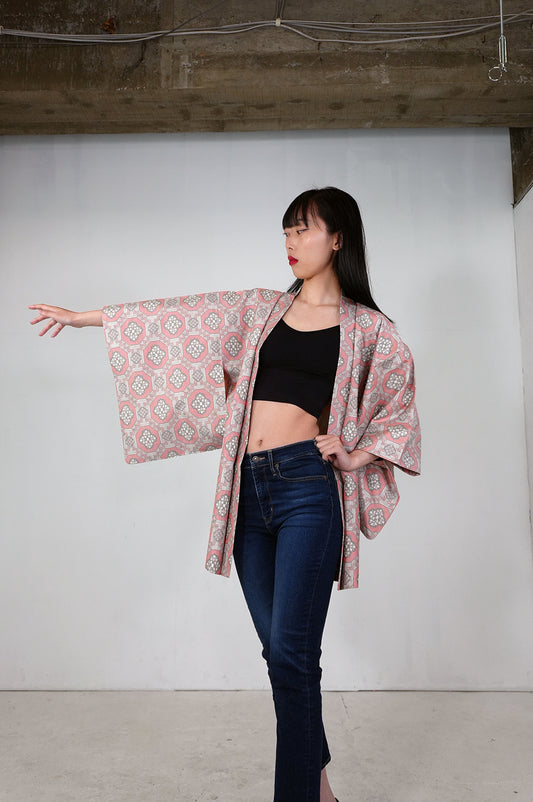 VINTAGE KAWAII HAORI "tsumugi, pink, KAW106"