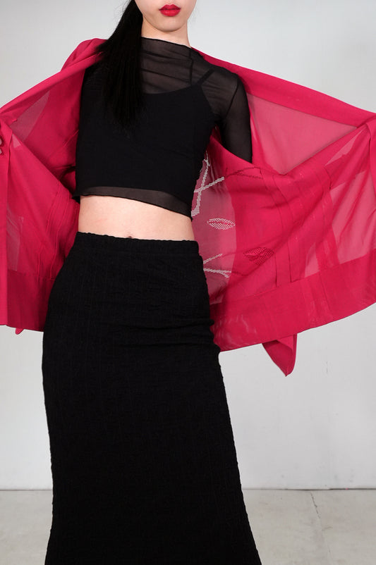 VINTAGE BLACK HAORI SHEER “This fabric is "ro, aka, SHH028"