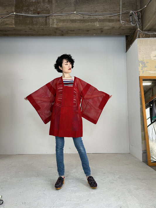 VINTAGE RED KAWAII HAORI SHEER “aka”