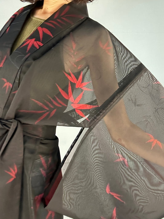 SHEER kimono dress gown and string belt upcycled from Japanese kimono "sasa"