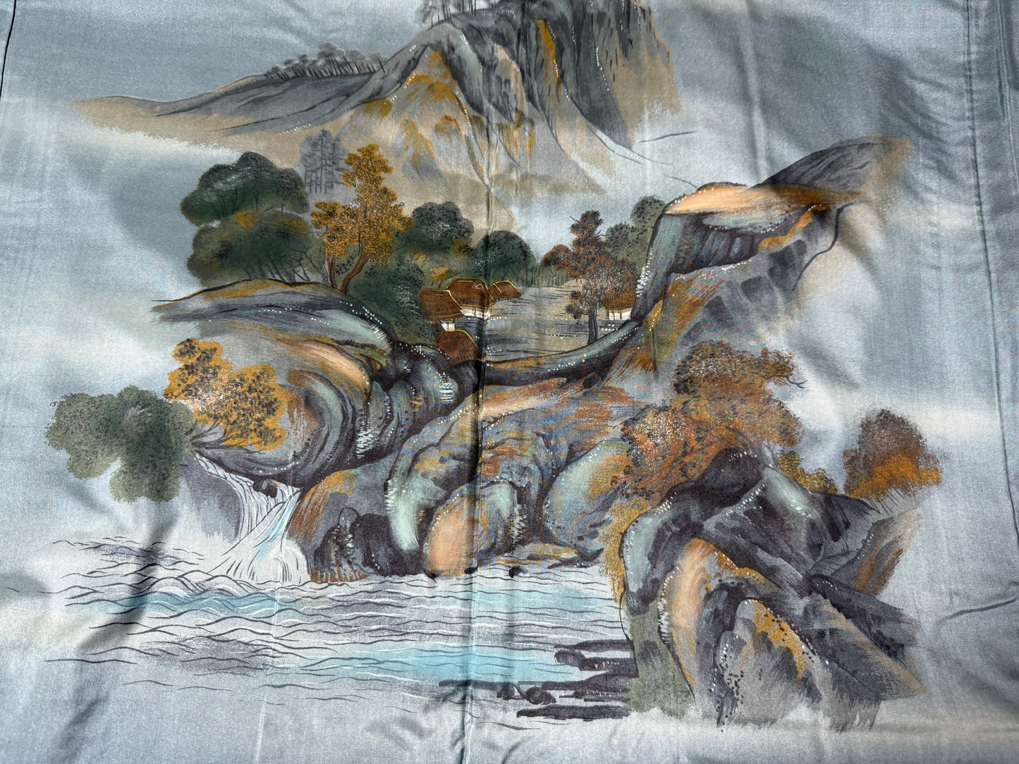 Oshima Tsumugi HAORI and KIMONO elastic waist pants upcycled from Japanese kimono"keshiki, blue, ASB001"version 2