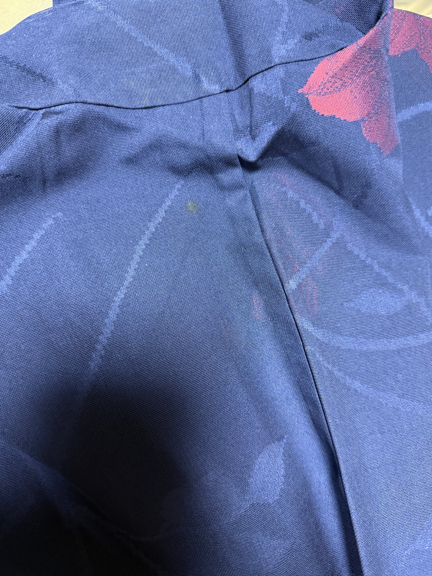 SHEER Kimono Dress Gown with String Belt – Upcycled from Japanese Kimono “Navy with Large Red Flowers” *damage