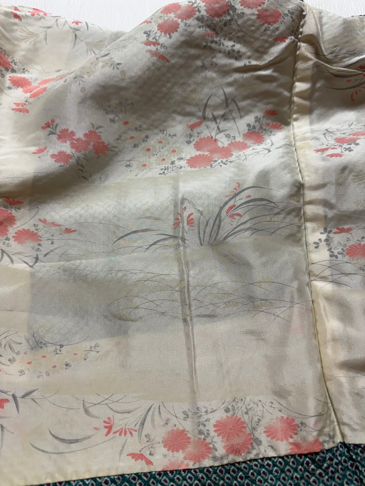 VINTAGE SHIBORI HAORI "green-purple" *damage