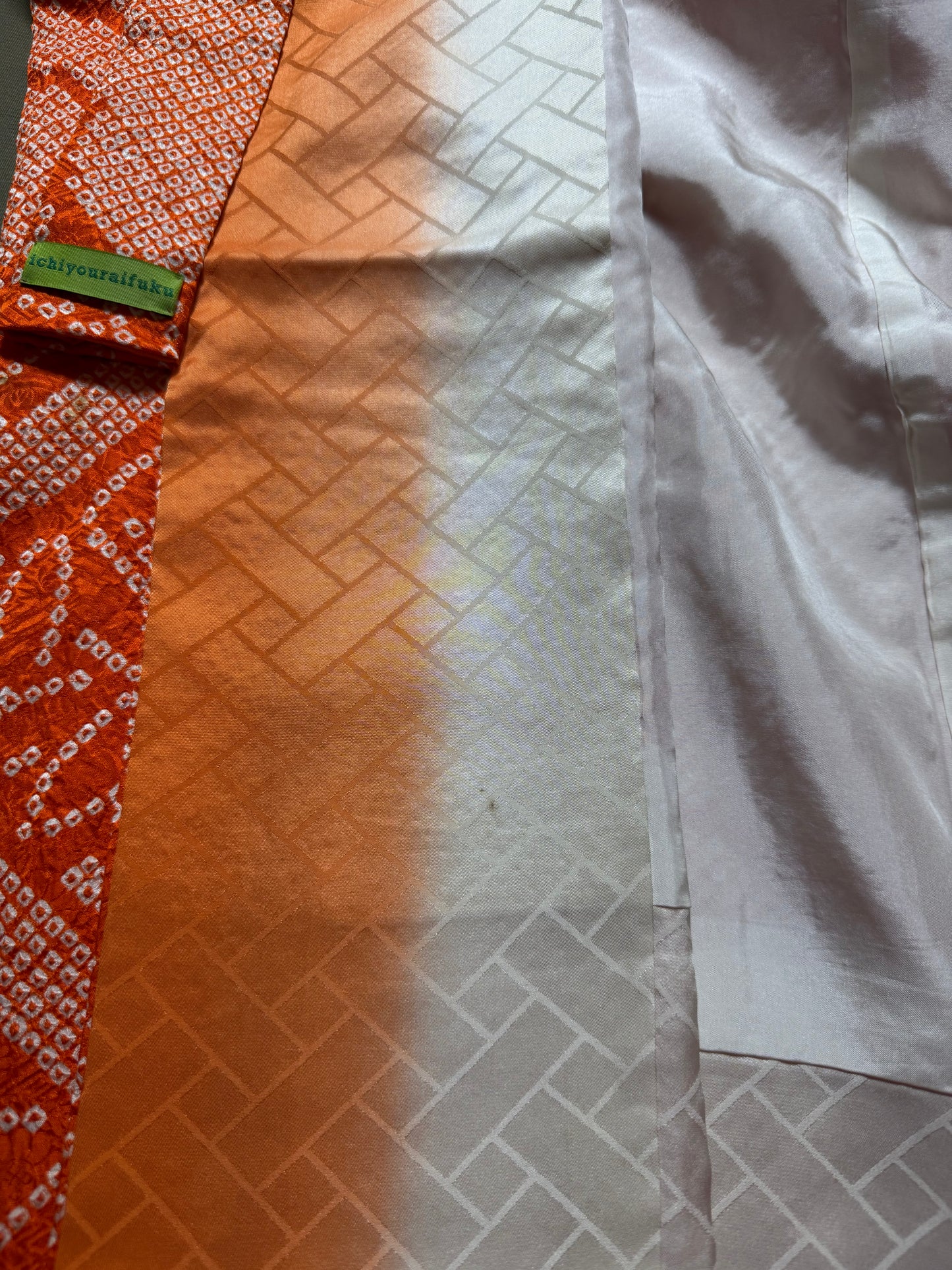 Furisode Kimono dress gown and string belt upcycled from Japanese kimono "shu, ougi flower"