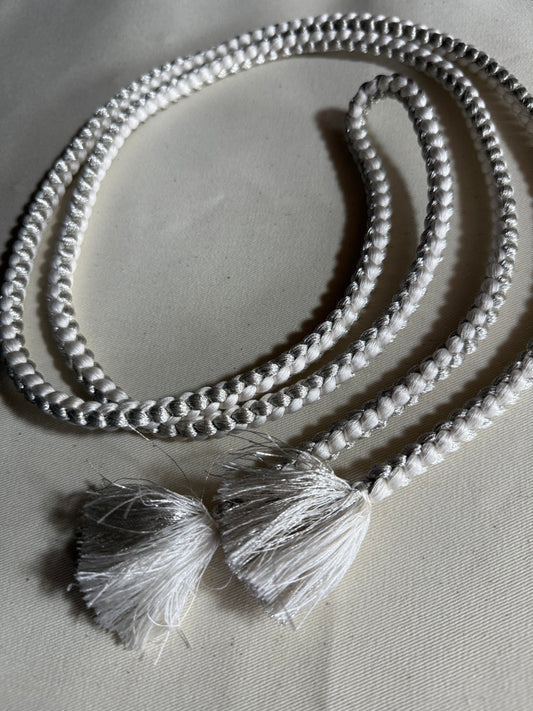 KIMONO OBI Belt Tie Vintage Silk Kimono Cord OBIJIME WHITE silver