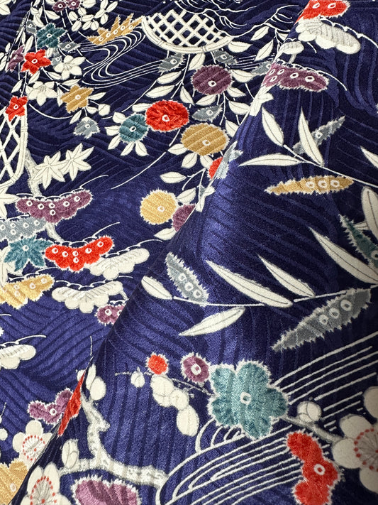 Kimono dress gown and string belt upcycled from Japanese kimono " komon ao"