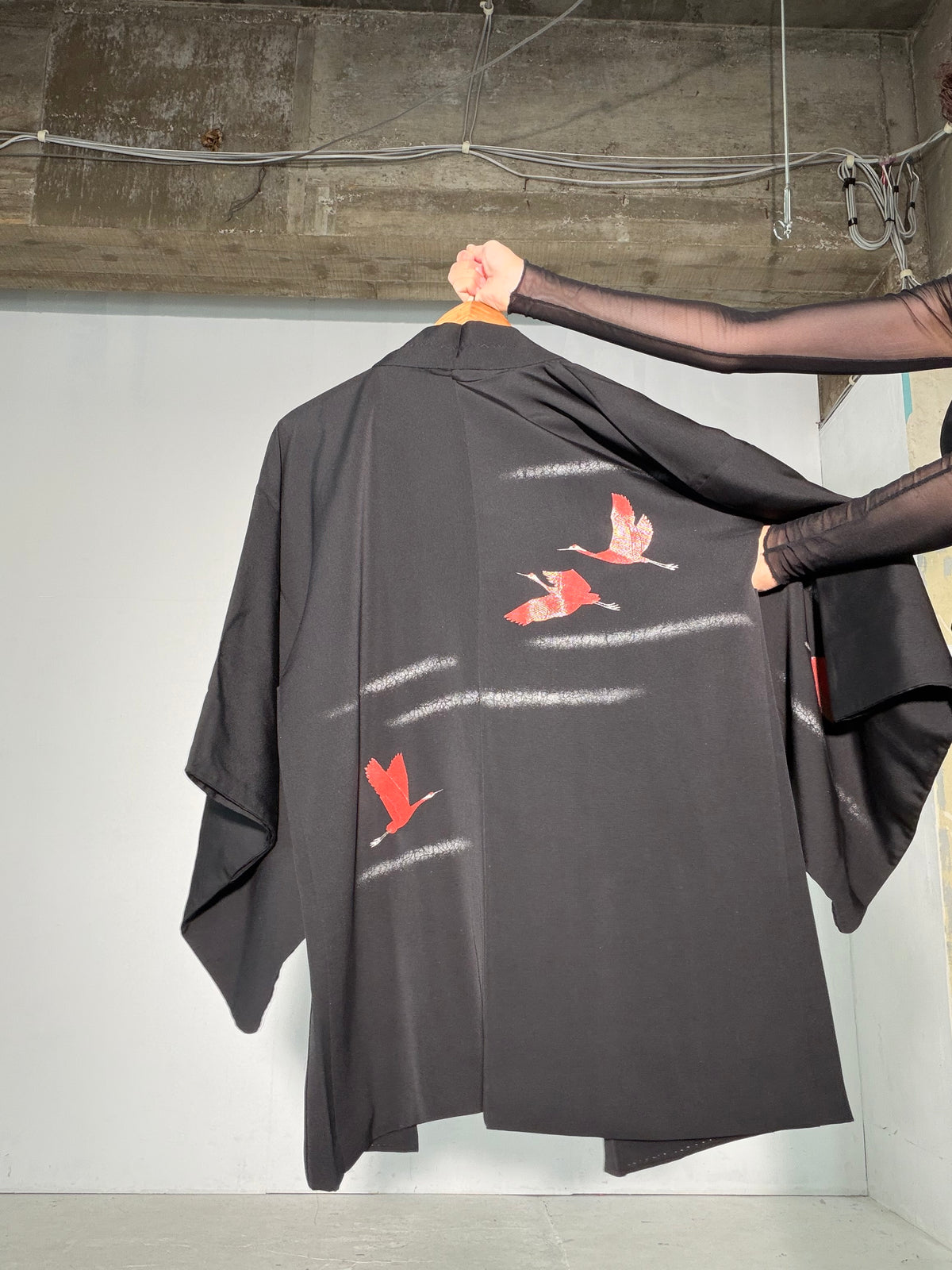 VINTAGE BLACK HAORI "inside-traditional, turu, BLK191"