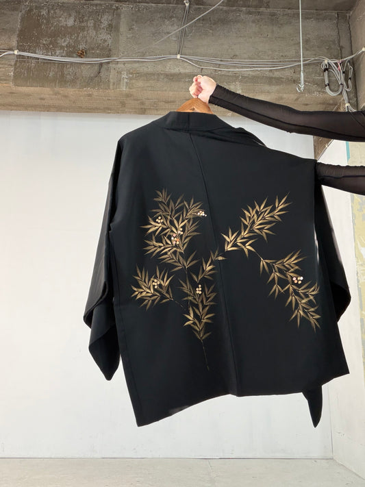 VINTAGE BLACK HAORI "gold, BLK190"