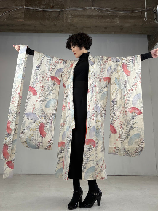 Furisode Kimono Dress Gown with String Belt – Upcycled from Vintage Japanese Kimono "DRE015