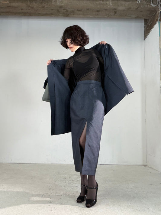 Vintage Tsumugi Haori & Kimono Skirt Set "AIC004" — Upcycled from Japanese Kimono