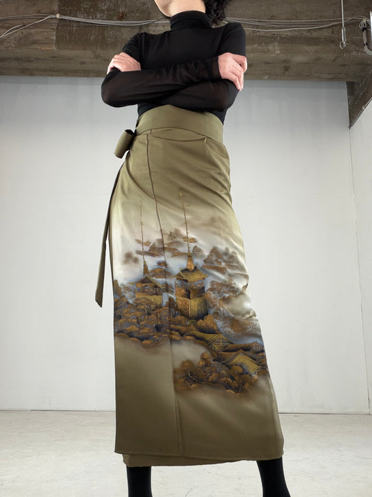 IROTOME SKIRT UPCYCLED FROM JAPANESE KIMONO "IRO117" *damage