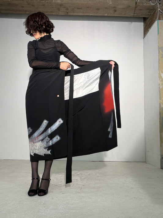 EDO-ZUMA SKIRT UPCYCLED FROM JAPANESE KIMONO "EDO062"*damage