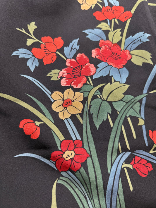 VINTAGE BLACK HAORI "painted, ikebana"