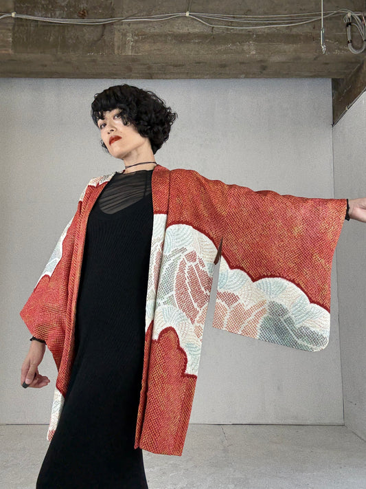 VINTAGE SHIBORI HAORI "shu, eba"