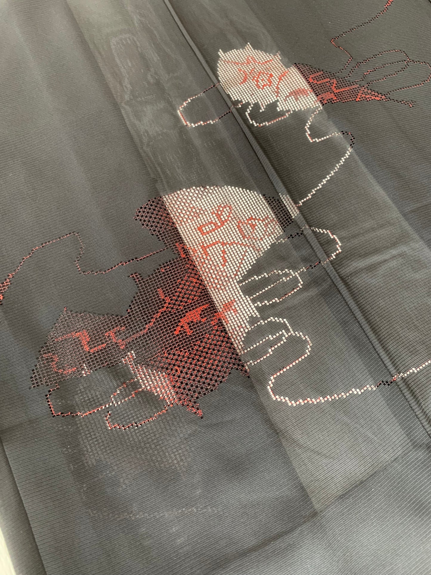 VINTAGE BLACK HAORI SHEER "ro, red, SHH029"