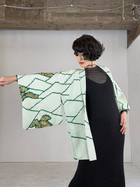 VINTAGE SHIBORI HAORI "matsu, green, SIB112"