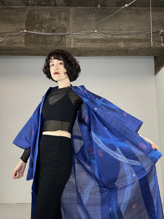 VINTAGE SHEER KIMONO "sha shibakusa, SHH017" *damage