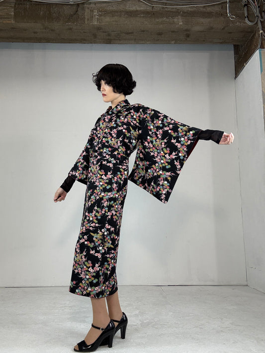 REIWA NIBUSHIKI KIMONO upcycled from Japanese kimono “KURO”Version1