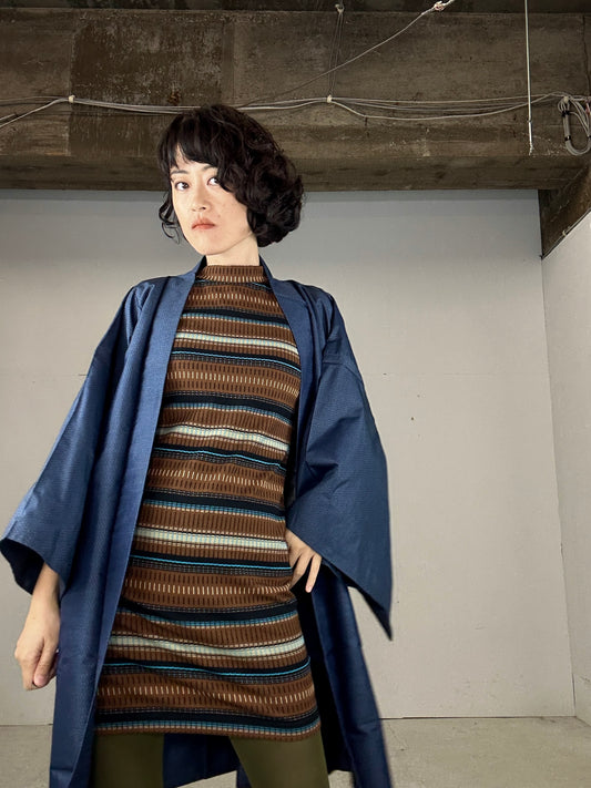 VINTAGE KAWAII HAORI oversized "Oshima tsumugi 008 Yin Yang sasa gold"