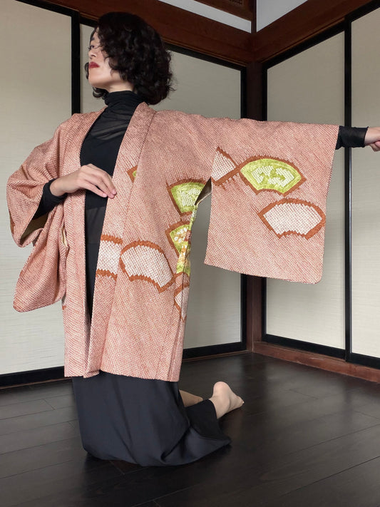 VINTAGE SHIBORI HAORI "brown, SIB133"