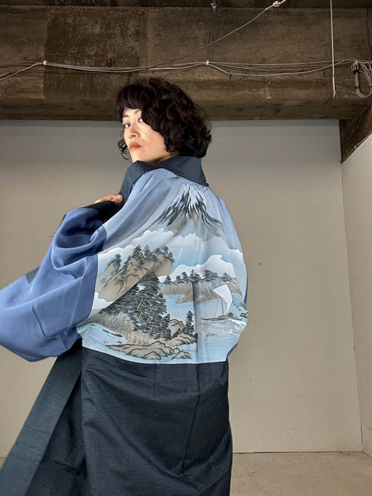 KAWAII HAORI oversized "Oshima tsumugi 001 fuji fune"