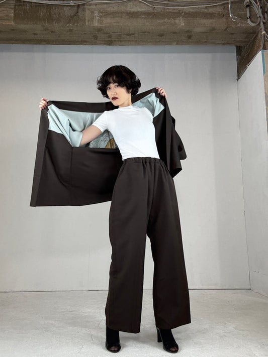 Hige Tsumugi HAORI and KIMONO elastic waist pants upcycled from Japanese kimono"tiger"version 2