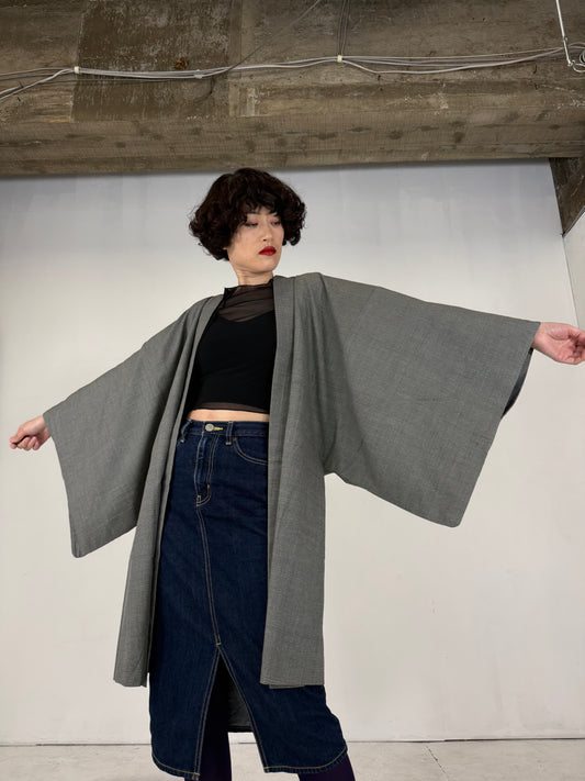 VINTAGE KAWAII HAORI oversized "Yuki Tsumugi, gray"