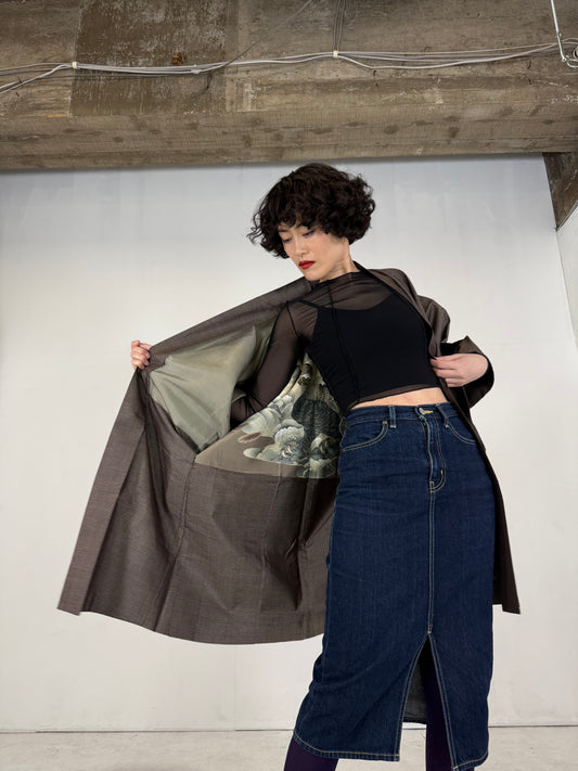 VINTAGE KAWAII HAORI oversized " Oshima Tsumugi Haori, 1fuji 2taka 3nasubi" *damage