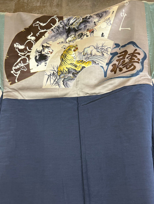 VINTAGE KAWAII HAORI oversized "Tsumugi, blue"