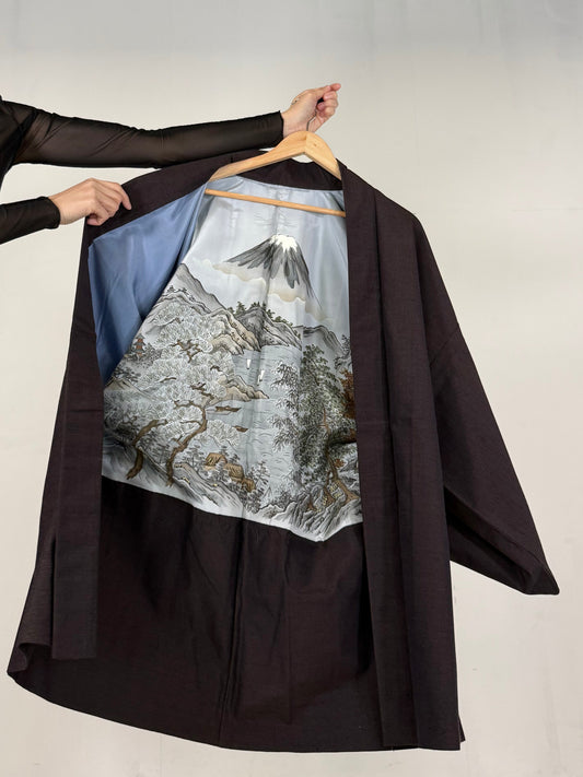 VINTAGE KAWAII HAORI oversized "Yuki Tsumugi, redblack"