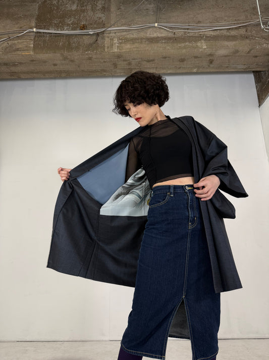 VINTAGE KAWAII HAORI oversized " Oshima Tsumugi Haori, yin and yang"