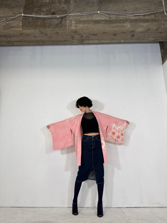 VINTAGE SHIBORI HAORI "mikuruma, hana, pink"