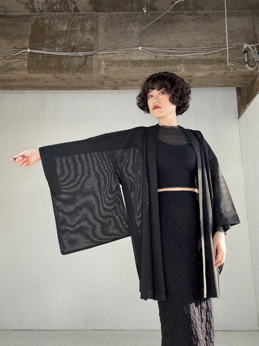 VINTAGE BLACK HAORI SHEER “ryusui"