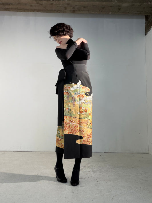 EDO-ZUMA SKIRT UPCYCLED FROM JAPANESE KIMONO "EDO066"