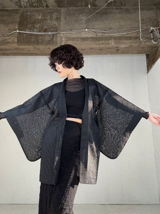VINTAGE BLACK HAORI SHEER “glitter"